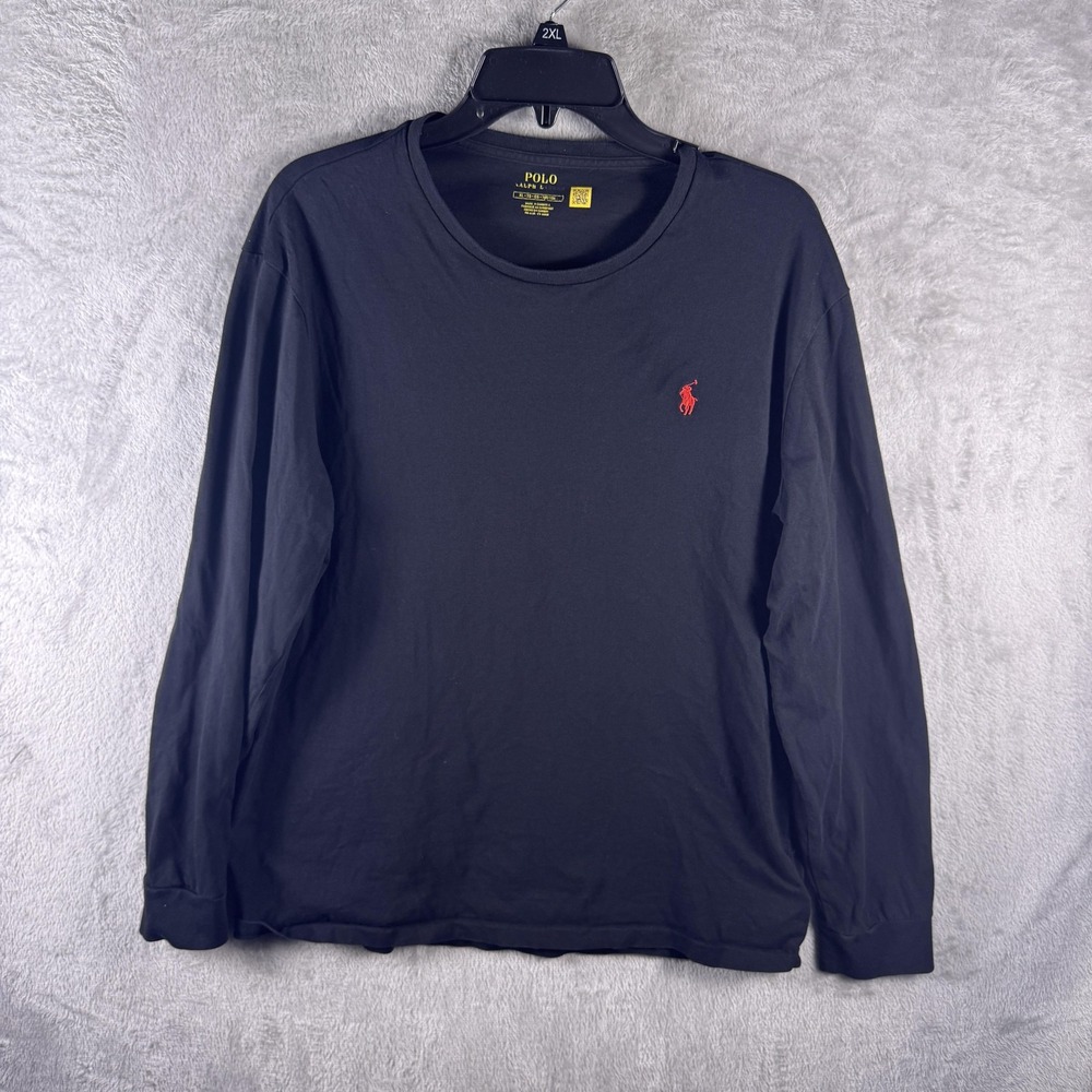 Polo Ralph Lauren Shirt Mens XL Navy Blue Long Sleeve Logo Tee Cotton Casual